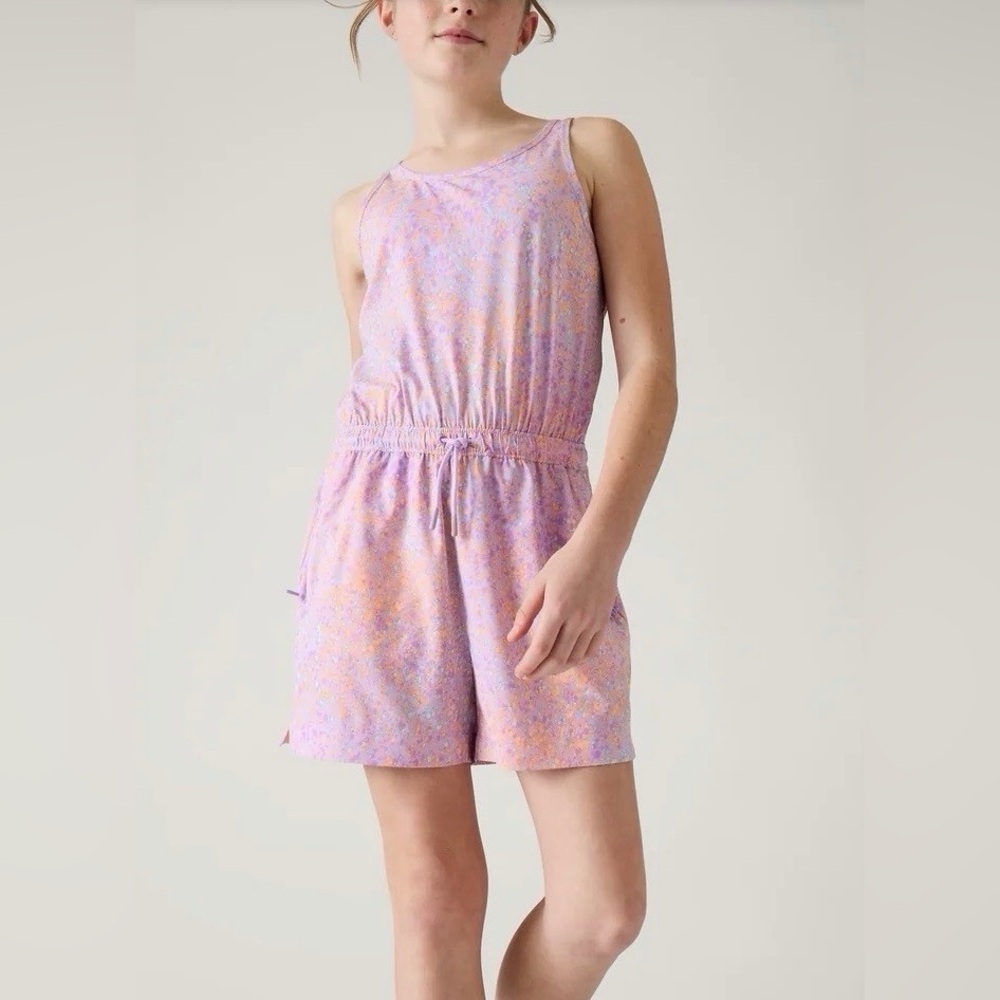 Athleta Girl Play More Romper Sun Spray Lilac Purple Orange
